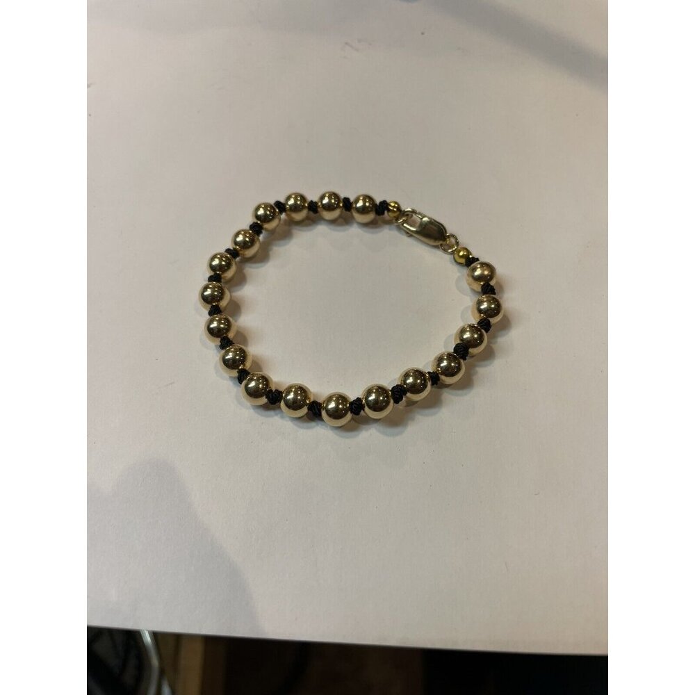 14k Gold Bead And Silk Bracelet with Lobster Clasp 7mm Beads 7.5”